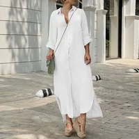 Women's 1XL-5XL plus size Dress  summer wearing the Shirt Collar Cotton Line Button Long Skirt  dress for women - Image 6