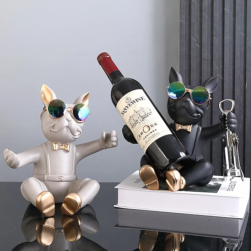 

French Bulldog Sculpture Wine Holder Nordic Live Room Resin Animal Office Bulldogs Statue Table Decoration Crafts Home Decor