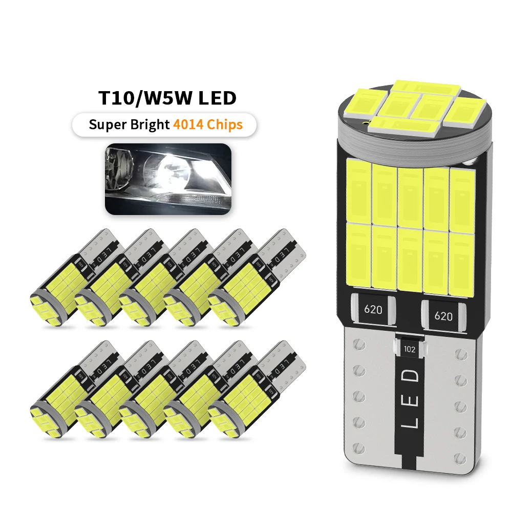 2/10x Canbus W5W led T10 LED Bulbs 4014 SMD For Car Parking Position Lights  Interior Map Dome Reading License Plate Signal Lamps - AliExpress