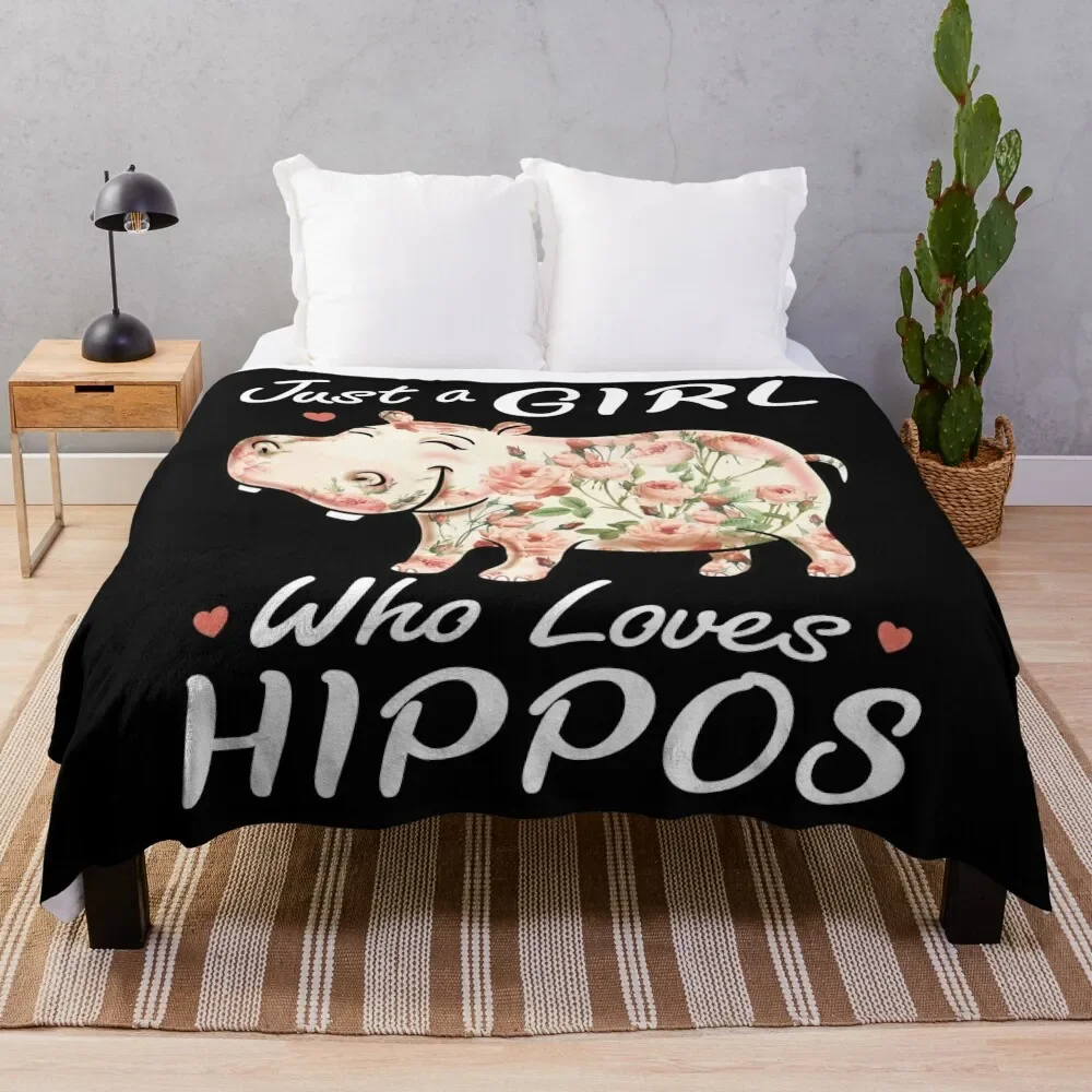 

Just A Girl Who Loves Hippos Flower Hippopotamus Throw Blanket Large decorative Nap Blankets