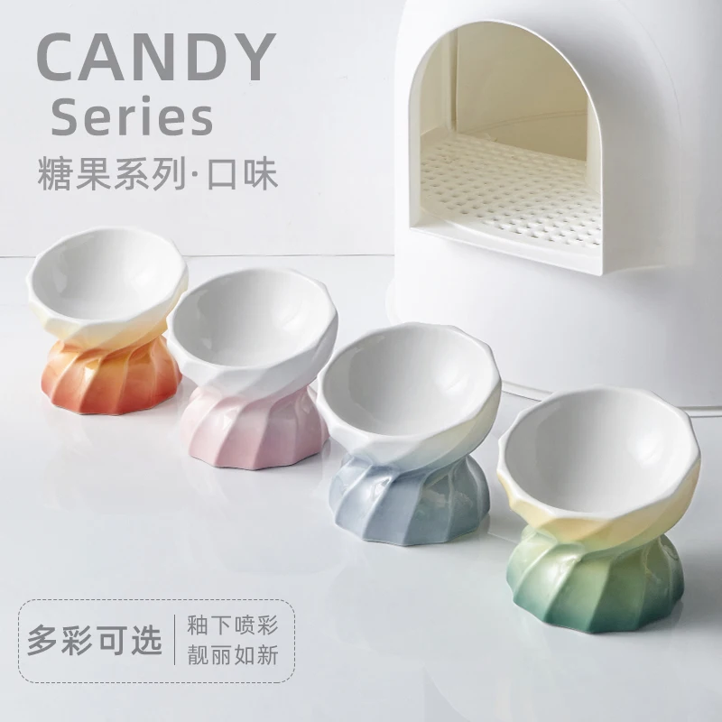 Cat and dog ceramic bowl drinking and eating protection cervical spine oblique high foot