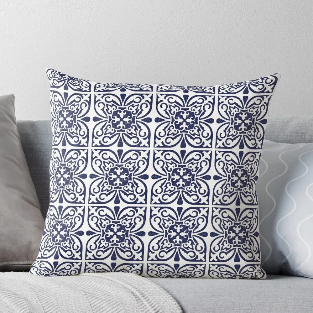 

Indigo Navy Blue White Moroccan Trellis Lattice Pattern Throw Pillow Pillowcases Christmas Covers For Cushions autumn pillowcase