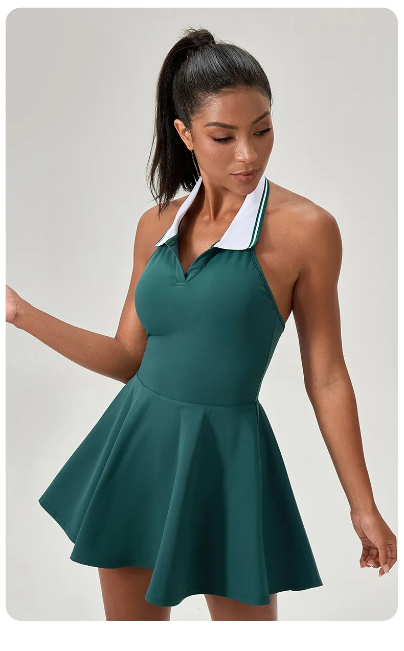 Description Picture 3 of itemWomen's Outdoor Sports Tennis Dress Sleeveless Hanging Neck Gym Dress Casual Yoga Dress Sexy Sports One Piece Dres