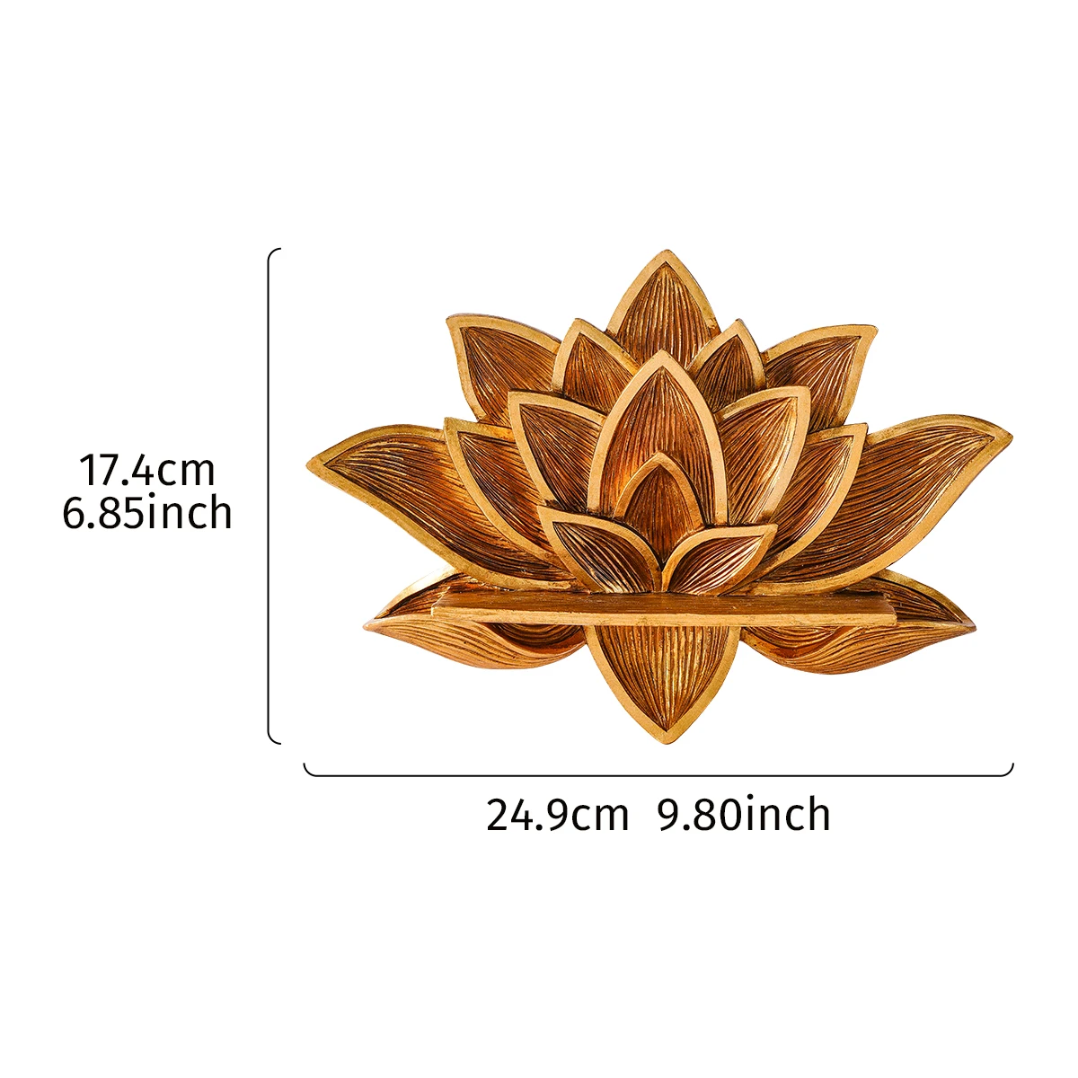 1PC, 9.8*6.8 inch resin material, imitation wood grain, golden lotus-shaped decorative corner frame