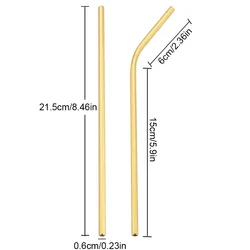 Eco - Friendly Reusable Stainless Steel Drinking Straw Set with Cleaning Brush - 3 Pieces (Gold)