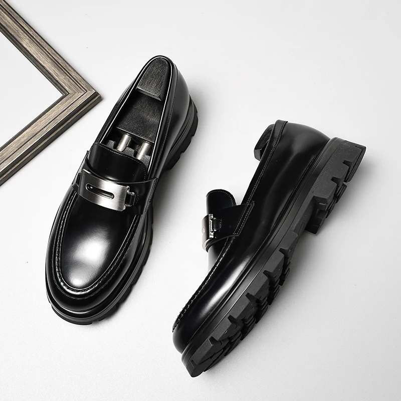 Leather shoes man, suit foot, formal marriage, upscale, handmade, round head, height, work wear