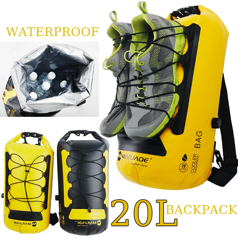 

20L Outdoor Waterproof Dry Gear Bag Sack Backpack Thermal Insulated Cooler Bag Storage Bag Kayaking Boating Rafting Swimming Bag