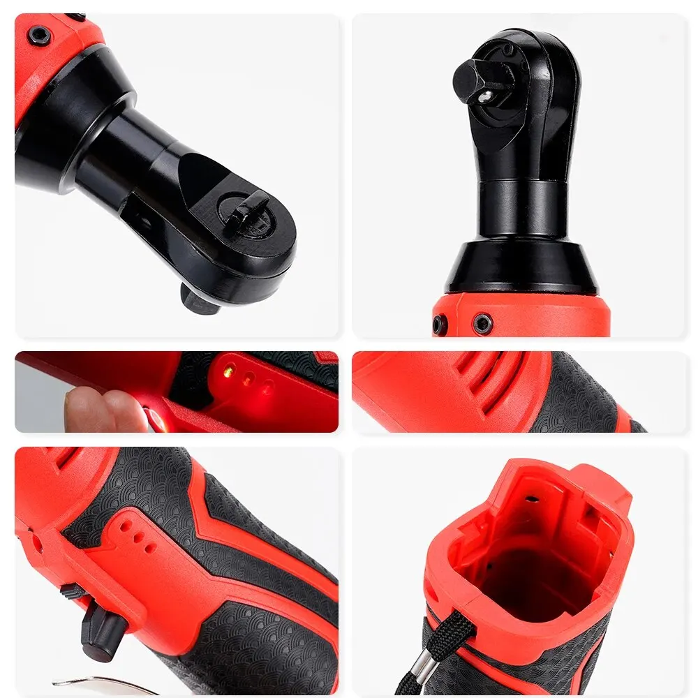 Hormy 3/8 Inch Cordless Electric Wrench 65Nm Right Angle Ratchet Wrenches 18V Rechargeable Car Repair Tool Set Angle Wrench 6