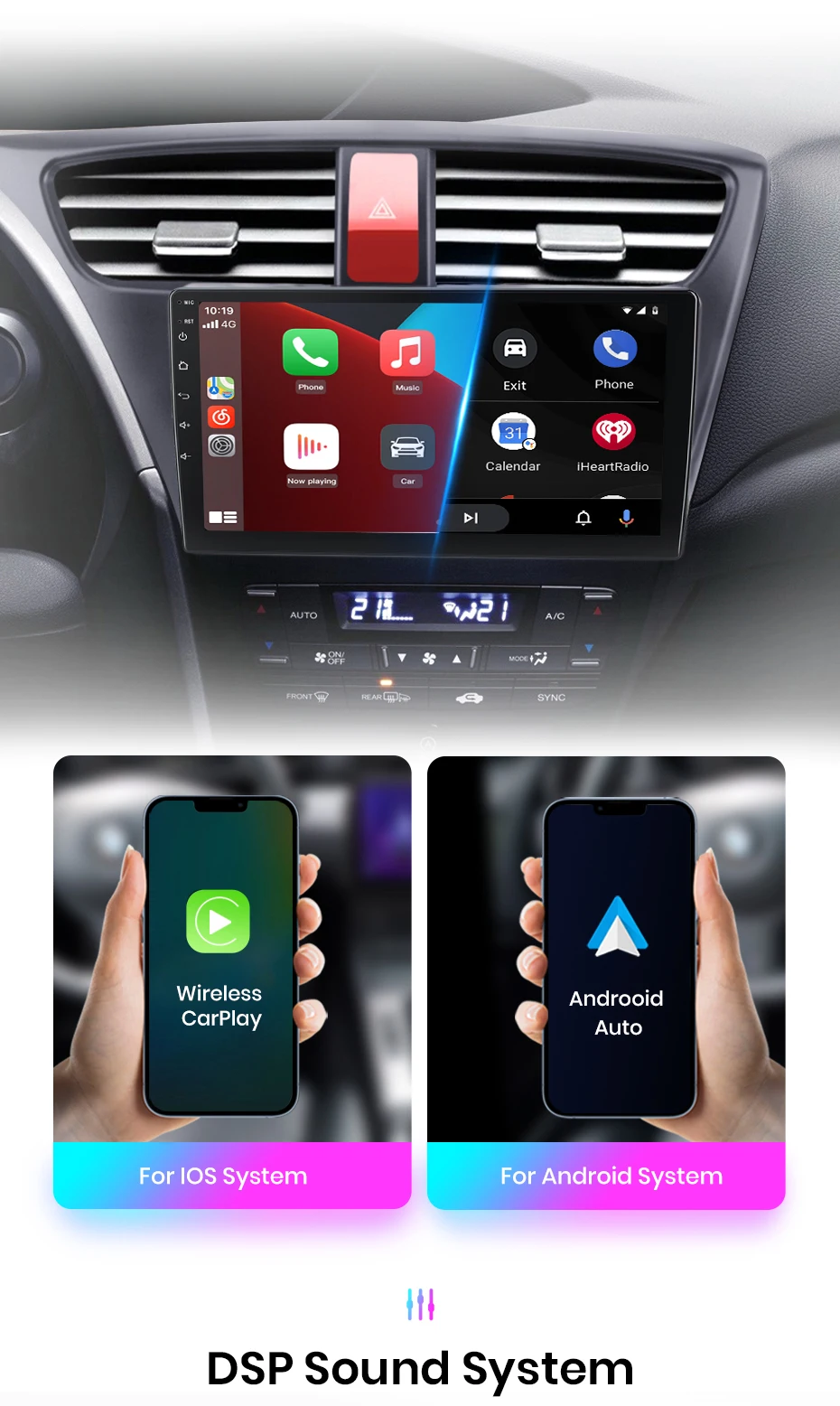 Junsun V1 AI Stimme Drahtlose CarPlay Android Auto Radio für Honda Civic 9 FK FB 2012-2017 4G Auto multimedia GPS 2din autoradio – Detail 10