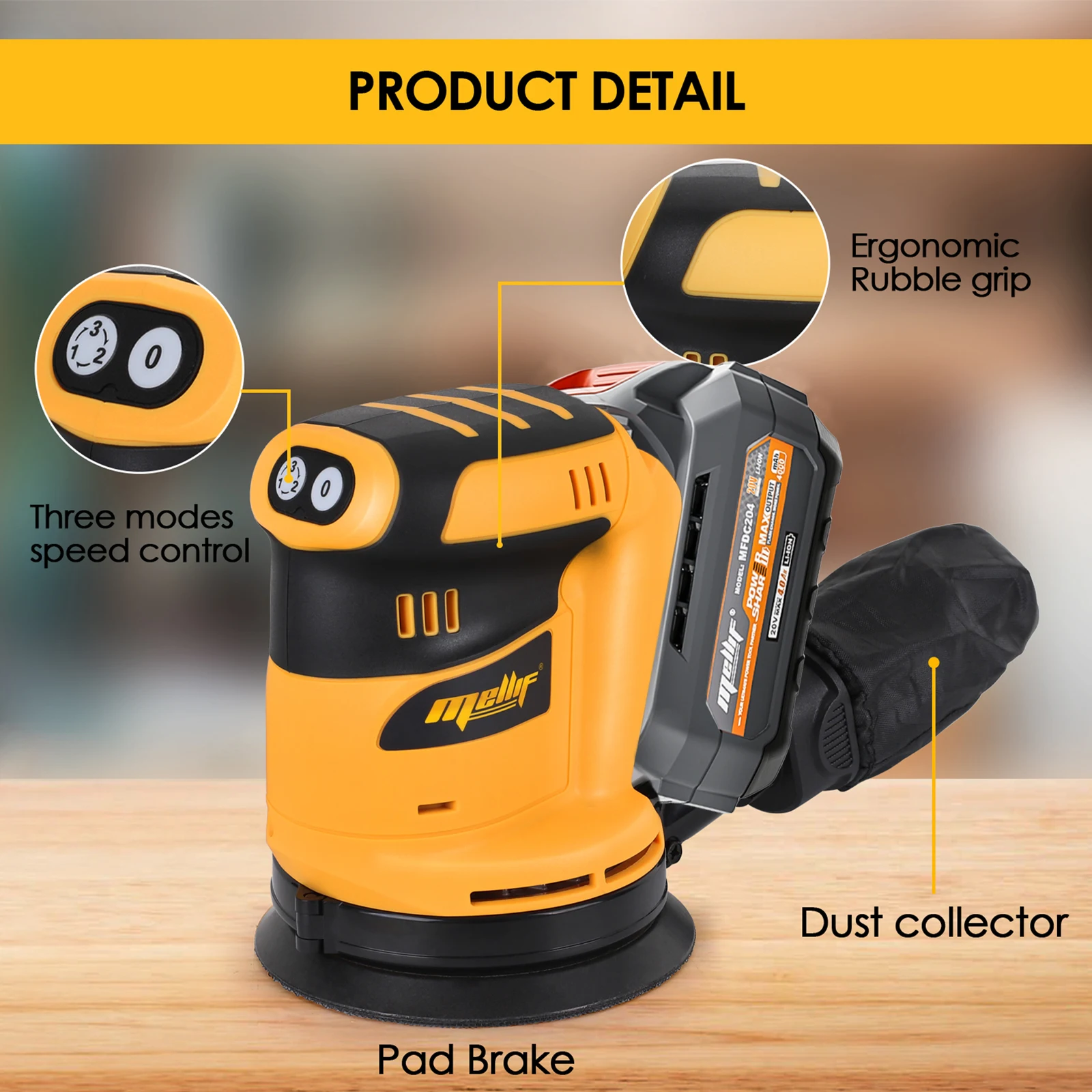 Cordless Orbital Sander Compatible with Dewalt 18V 20V Battery Electric Polisher Wood Metal Polishing Sanding Machine(Tool only) 2