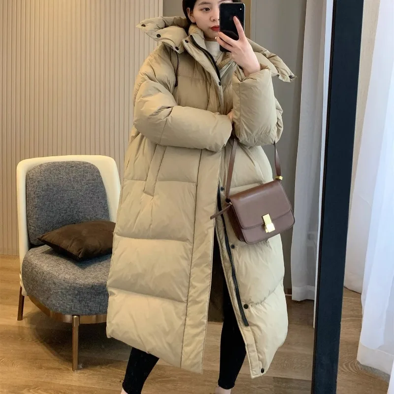 2023 New Women Down Jacket Winter Coat Female Mid Length Version Parkas Loose Thick Warm Outwear Hooded Leisure Time Overcoat