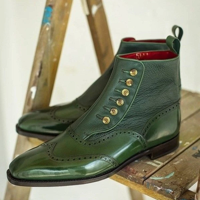 

Men Brogue Ankle Boots Green Black Fashion Classic Retro Brock Free Shipping Short Boots of Men Zapatos Hombre