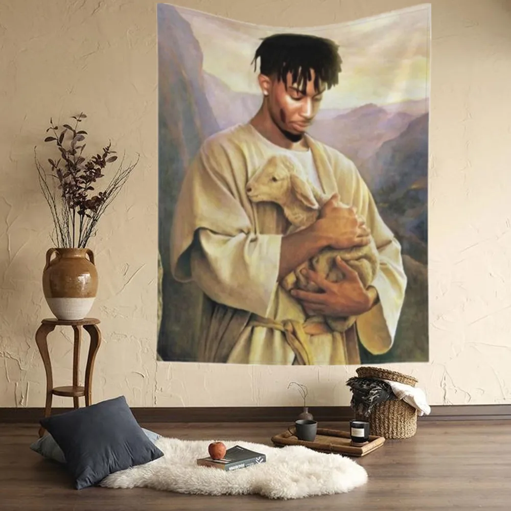 Tapestry Decorations Jesus Christian Playboi Carti Tapestry Wall Cloth Funny Meme Tapetries Bedroom Aesthetic Room Tapestrys Home Decorations
