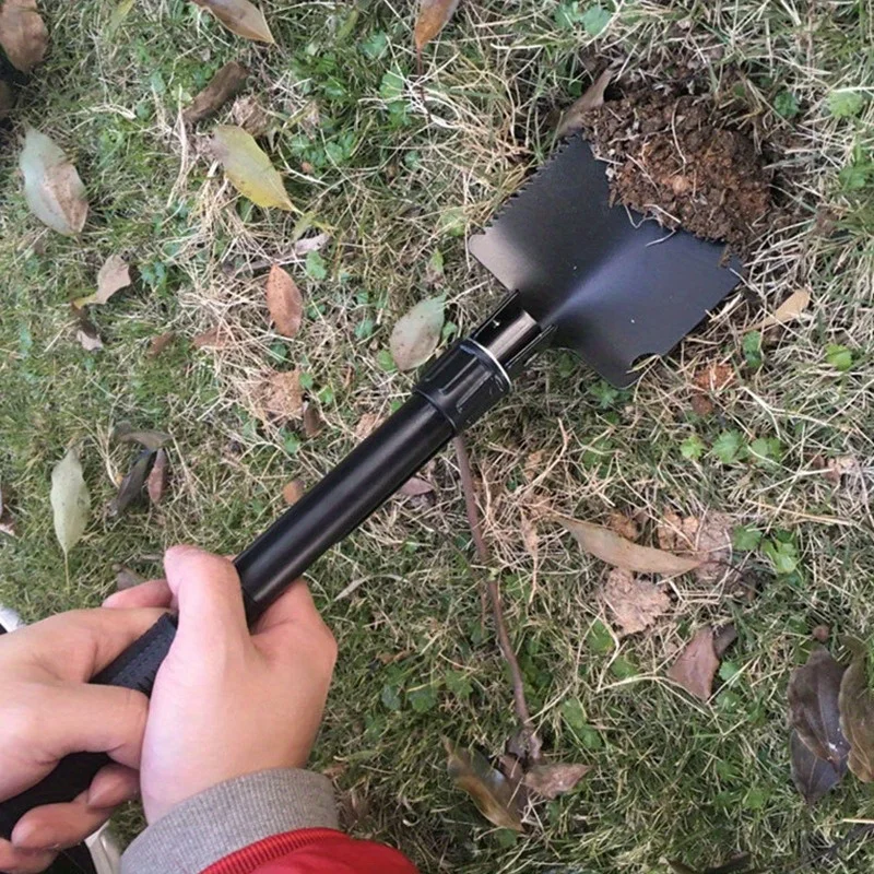 Compact 5-in-1 Survival Shovel - Durable Stainless Steel Tactical Spade with Compass, Saw & Bottle Opener for Outdoor Adventures 3