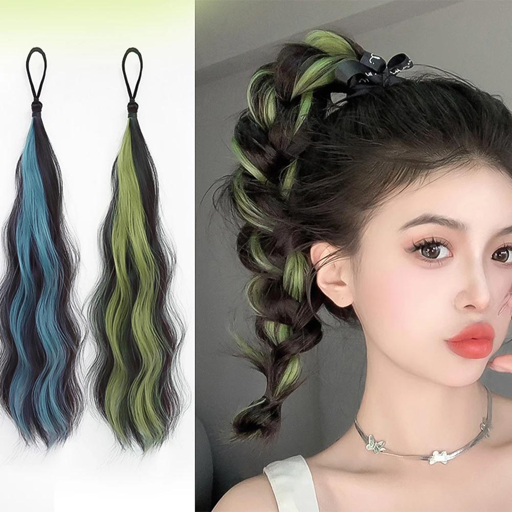 Synthetic Ponytail 1Pc 20Inch Synthetic Wavy Ponytail with Elastic Hair Tie Colorful Braiding Hair Ponytail Extensions Accessories synthetic ponytail synthetic hair accessories