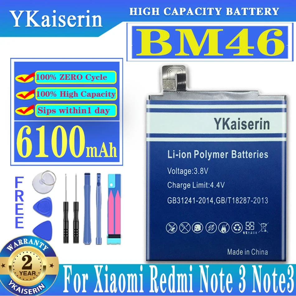 

YKaiserin Phone Battery BM46 For Xiaomi Redmi Note 3 Note3 Pro 6100mAh High Quality Replacement Bateria Batteries Mobile