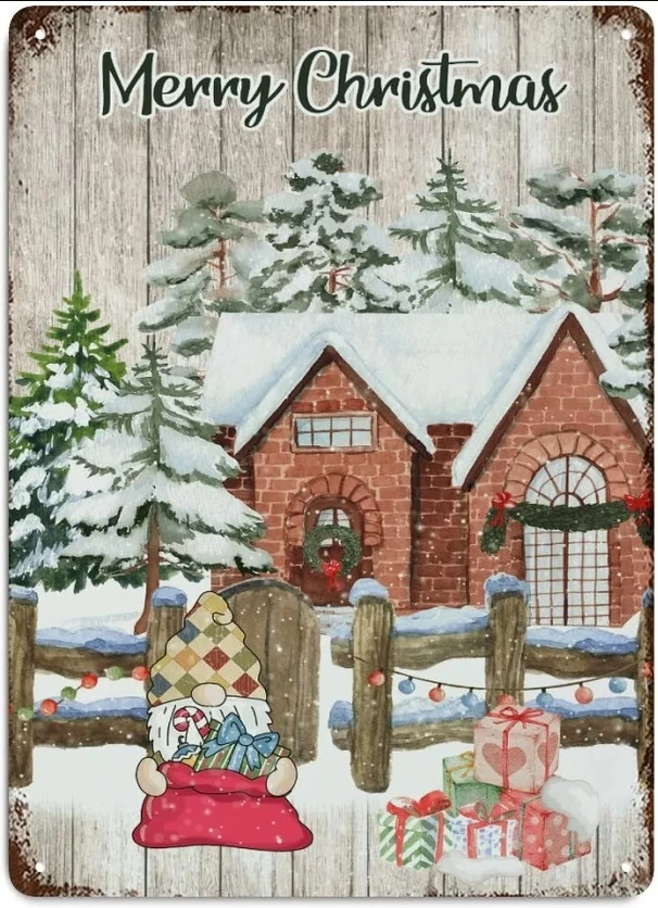 

Christmas Metal Signs Snow Farmhouse Gnome Truck Retro Plaque Metal Signs Christmas Holiday Decor for Door Living Room