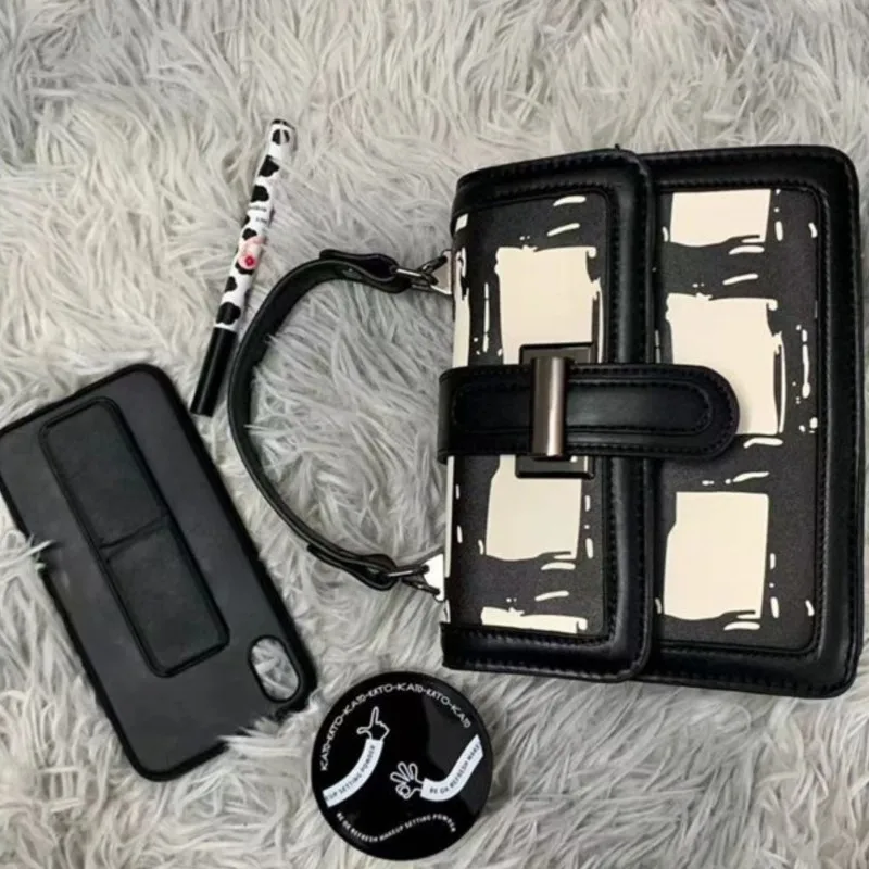JIAERDI Black Fashion Handbag Women Personalized Graffiti Square Shoulder Bag Ladies High End Versatile Niche Crossbody Bag 2025