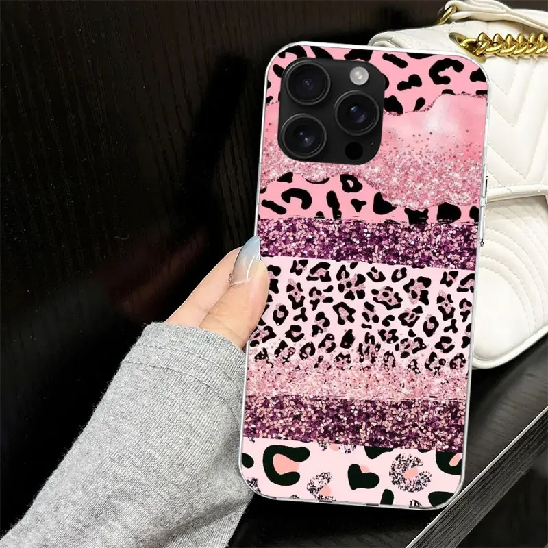 Chic Pink Leopard Print Soft Silicone Phone Case - Black Capa Design