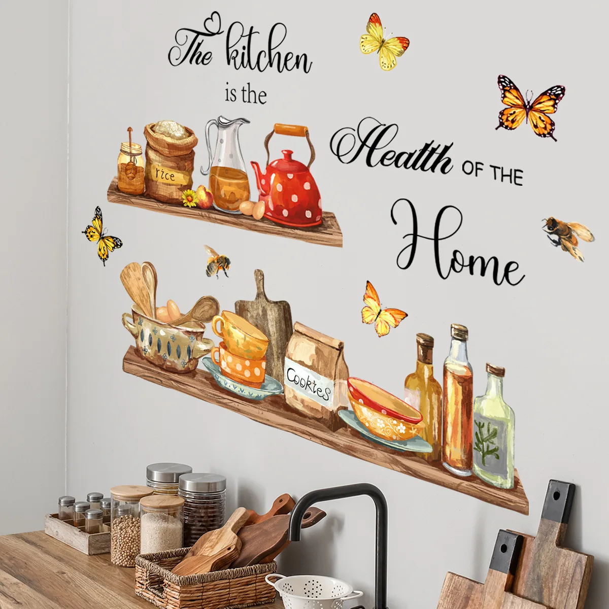 Cartoon Kitchen Utensils Pattern Wall Sticker For Kitchen Background Decoration Mural Restaurant Home Decor Self-adhesive Decals for wall stickers,self adhesive stickers,kitchen wall sticker