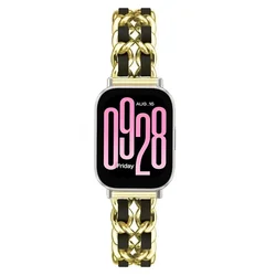 Premium Leather and Metal Wristband Strap - Elegant Design for Xiaomi Watch S4 (16 gold black)