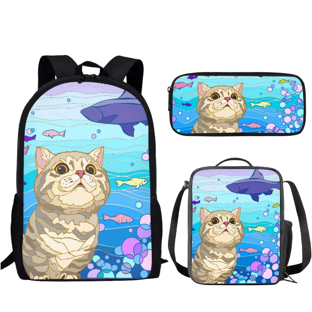 

School Bag Set Teenager Girl Backpack Cute Cartoon Cat Printed Backpack School Bag Kids Shoulder Bag Pencil Case Mochila Escolar