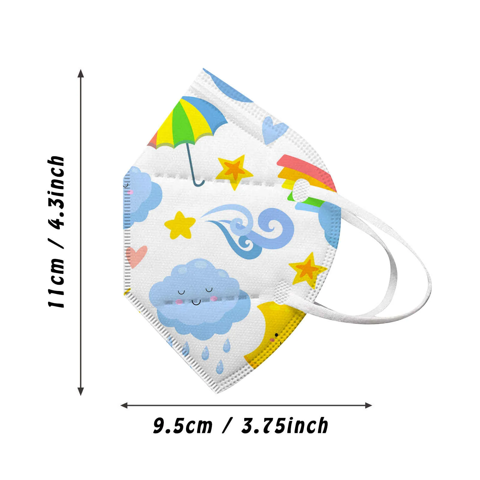 5PCS N-95 Children's Rainbow Printed Outdoor Prevention Fish Mask Face Outdoor Dust-Proof Face Protective Mask Disposable