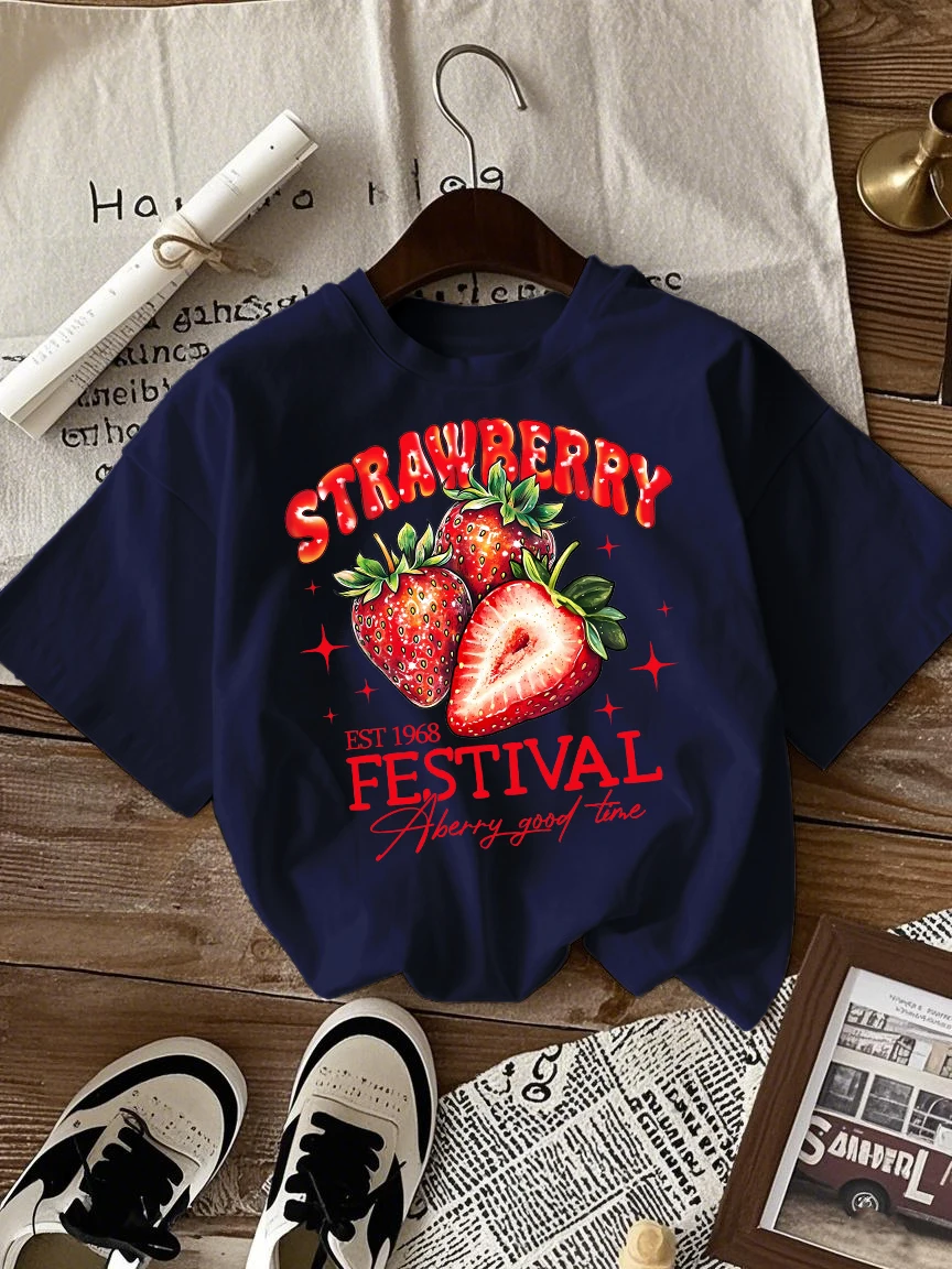 Strawberry Festival Print Women's Casual Breathable Cotton T-Shirt