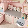 Kids Bookshelf with Reading Nook, Kids Bookcase, 2 Wheels Drawers and 8 Storage Cubbies, Toy Storage Organizer 2