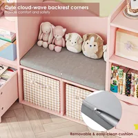 Kids Bookshelf with Reading Nook, Kids Bookcase, 2 Wheels Drawers and 8 Storage Cubbies, Toy Storage Organizer 2