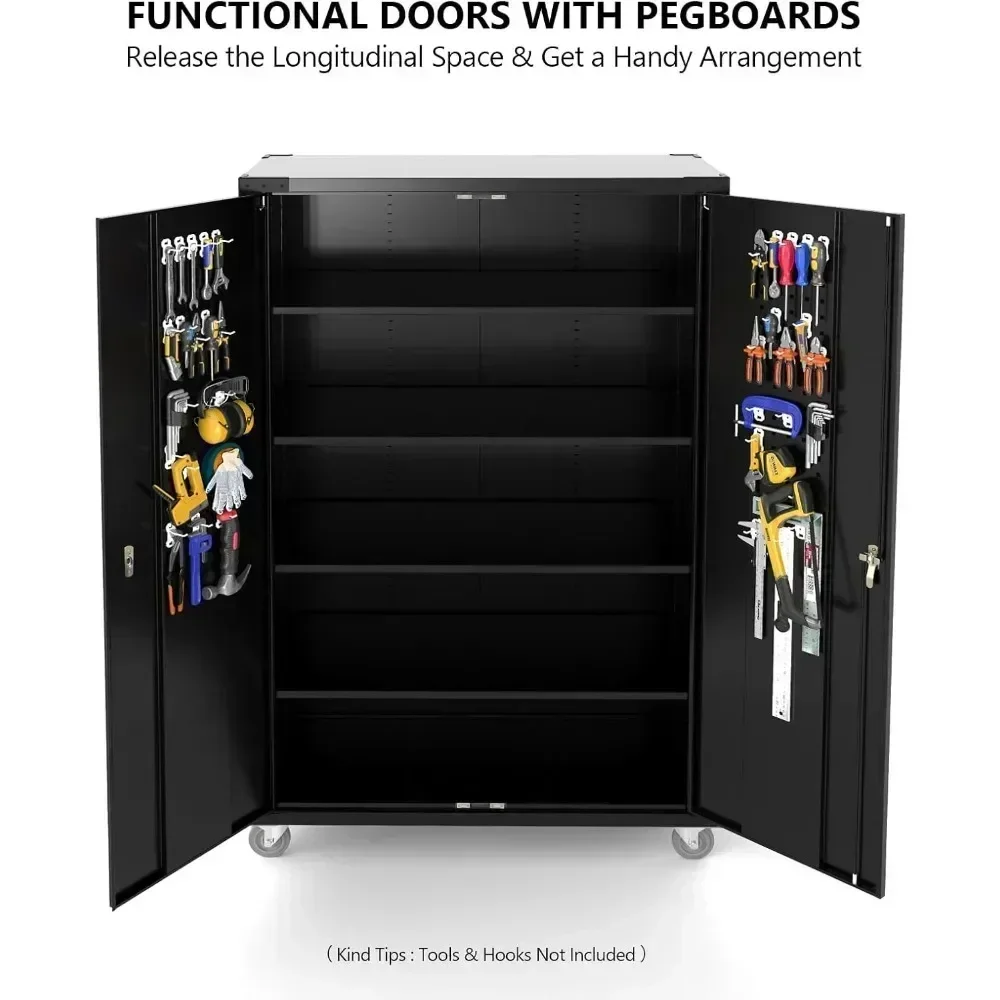 43 W x 20 D x 72H Garage Storage Cabinet, Metal Storage Cabinet with Pegboards, Wheels, Locking Doors and Adjustable Shelves 4