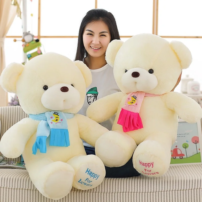 

Large 80cm Teddy Bear Plush Toy Lovely Scarf bear happy for lovers Soft doll Throw Pillow Birthday Gift h2579