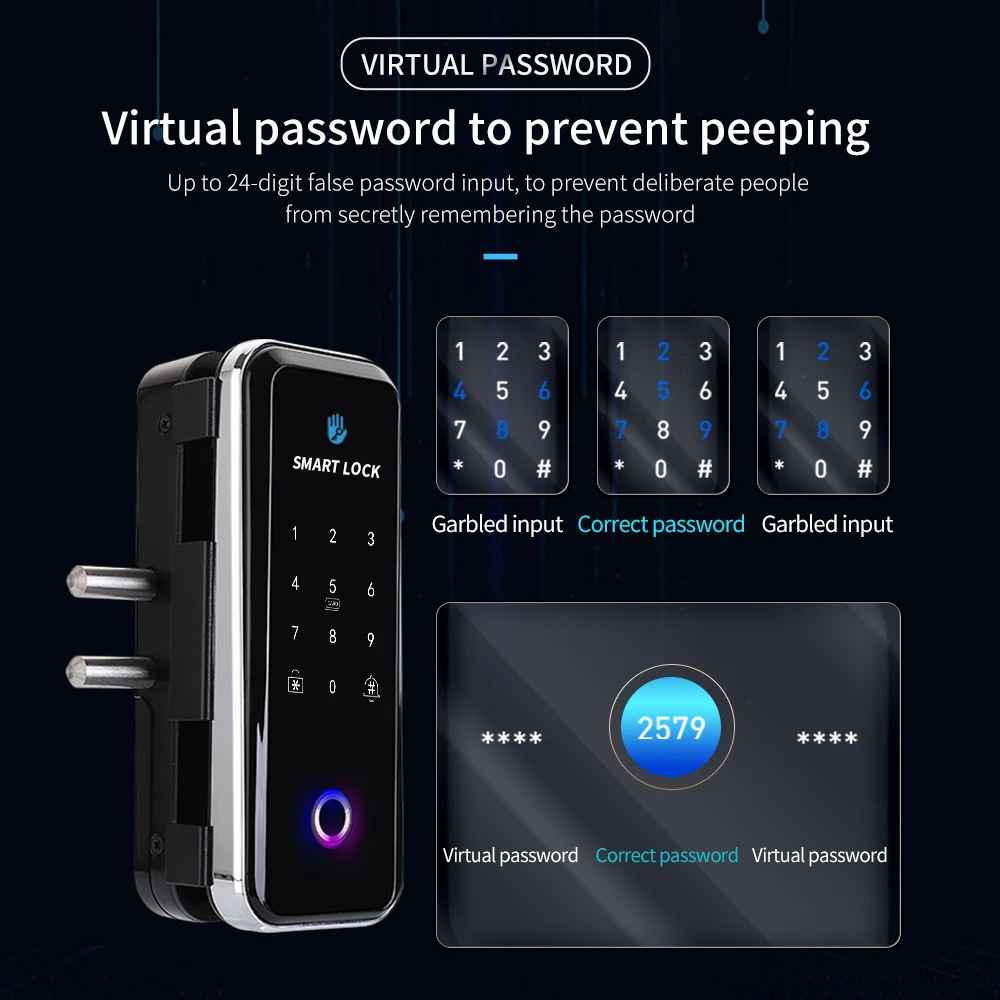 Fingerprint WIFI Electronic Smart Lock TTLOCK APP 13.56Mhz RFID Card Password for Framed or Frameless Glass Door Keyless No-wire