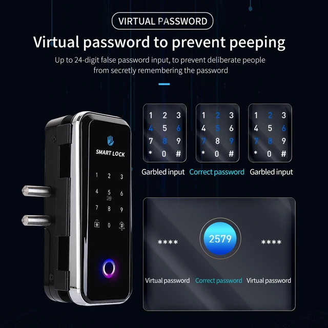 Fingerprint WIFI Electronic Smart Lock TTLOCK APP 13.56Mhz RFID Card Password for Framed or Frameless Glass Door Keyless No-wire 3