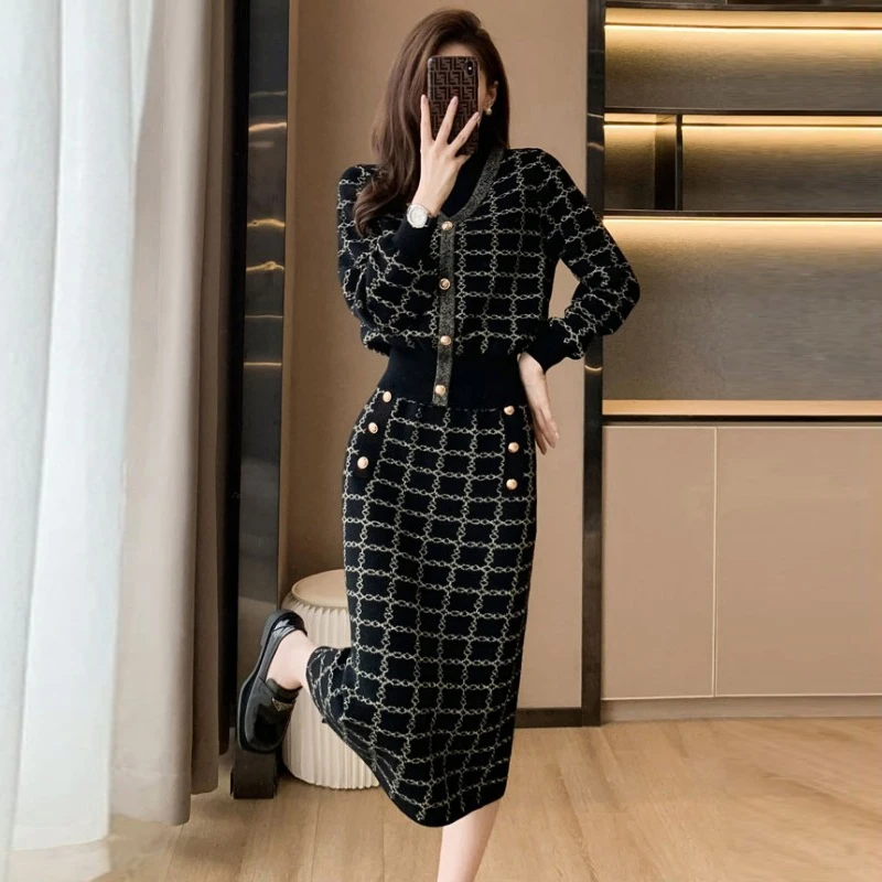 Wool Overszie Women Sweater 2 Piece Sets Elegnat Knitted Suits Female  Knitting Skirt Sweaters Vintage Womens Cardigan Winter