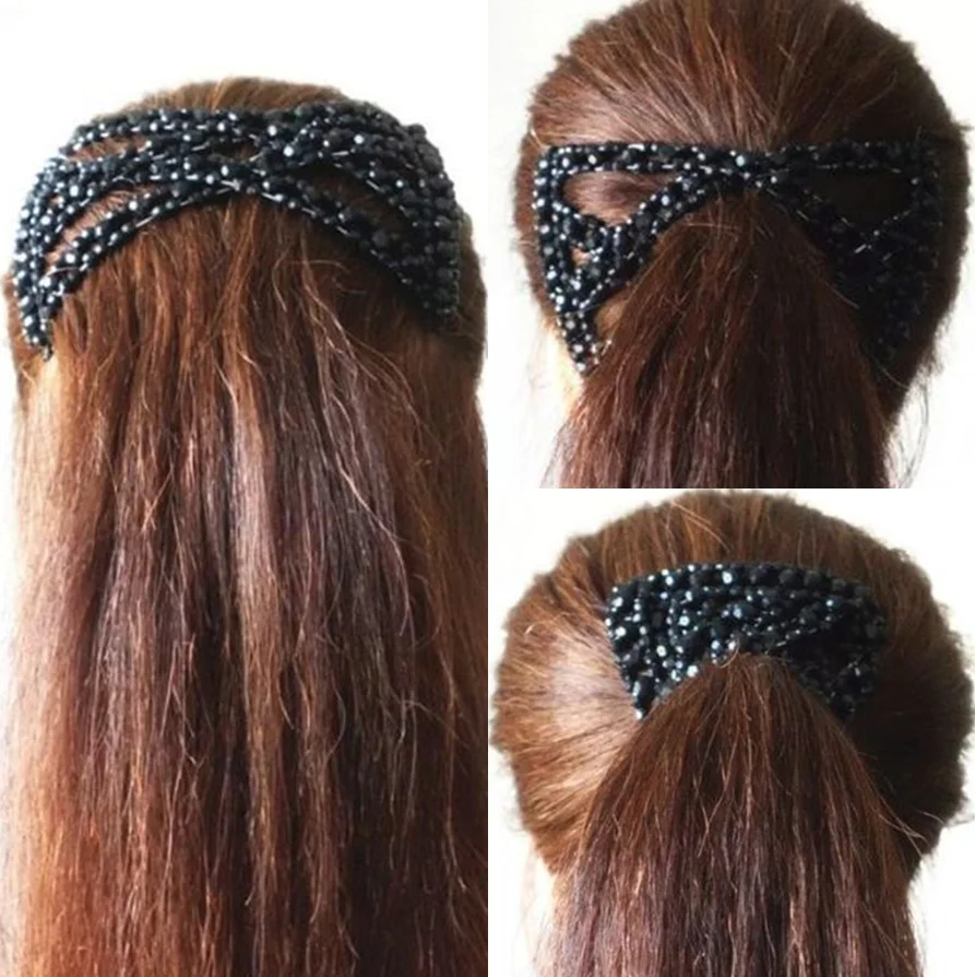 Pince à cheveux élastique perlée pour femmes, épingle à cheveux, peigne magique, outil de fabrication de chignon de coiffure, queue de cheval, accessoires pour cheveux, perle, nouveau