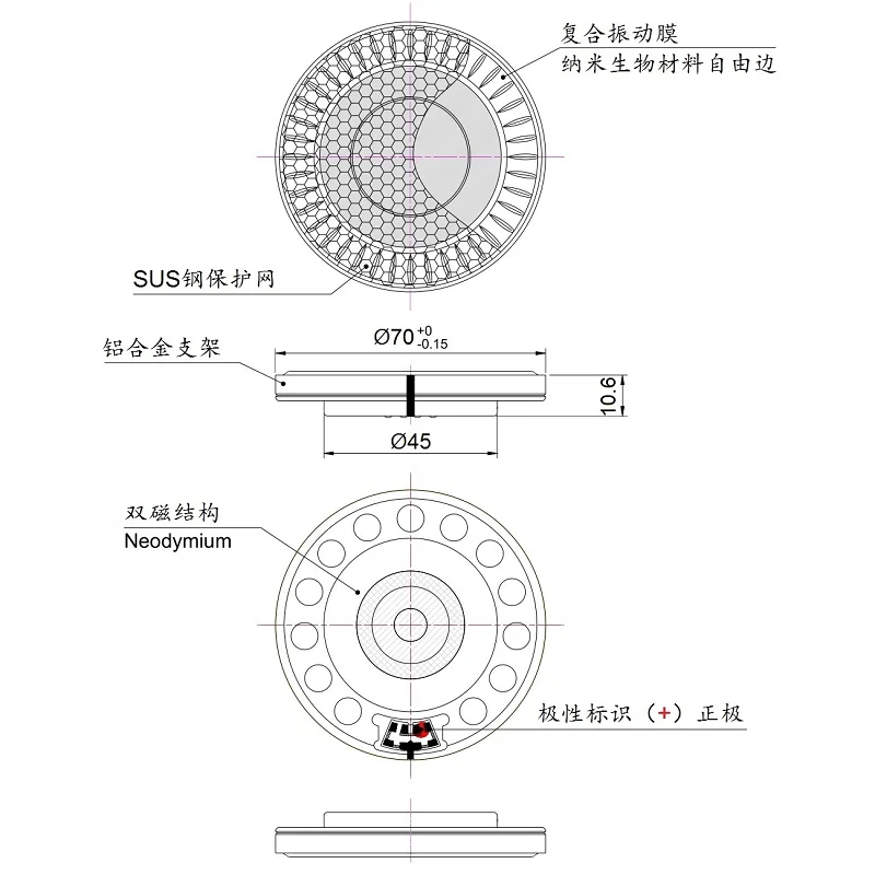 Hifi 70mm Headphone Speaker Unit 32ohm 300ohm Over Ear Headset Driver Good resolution nanofiber free Edge Dual magnetic Newest