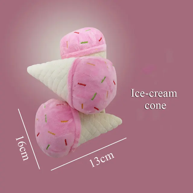 Plush Dog Toys Squeaky Dogs Accessories Pet Perros Toy Soft Squeeze Sound Teeth Chew Bite Resistant Ice Cream Fries Humburger 6