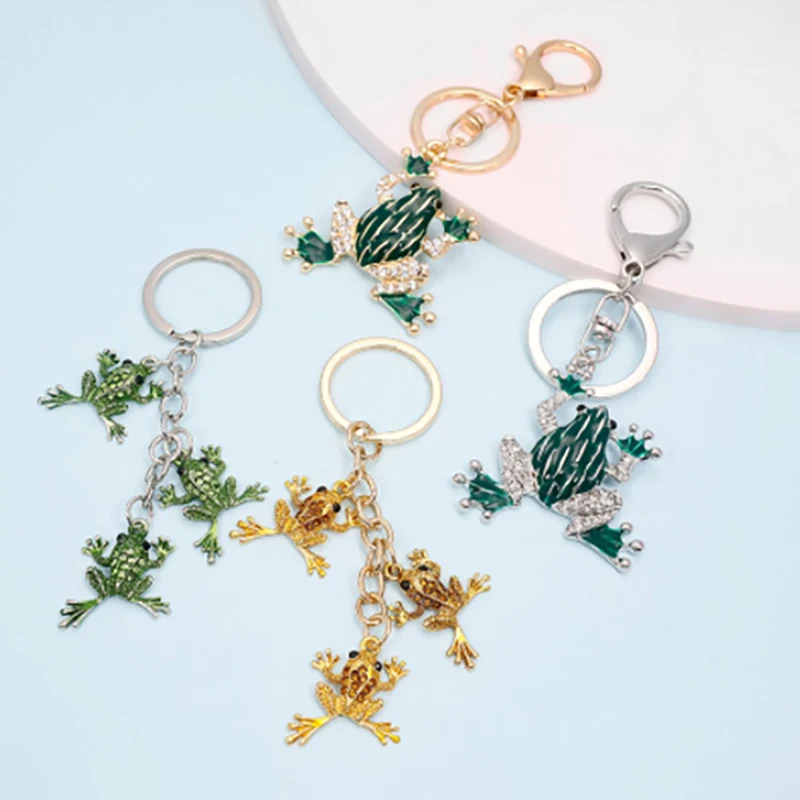 

Green Frog Rhinestone Pendant Keychain DIY Key Rings Crystal Animal Key Chains Accessories Fun pendant