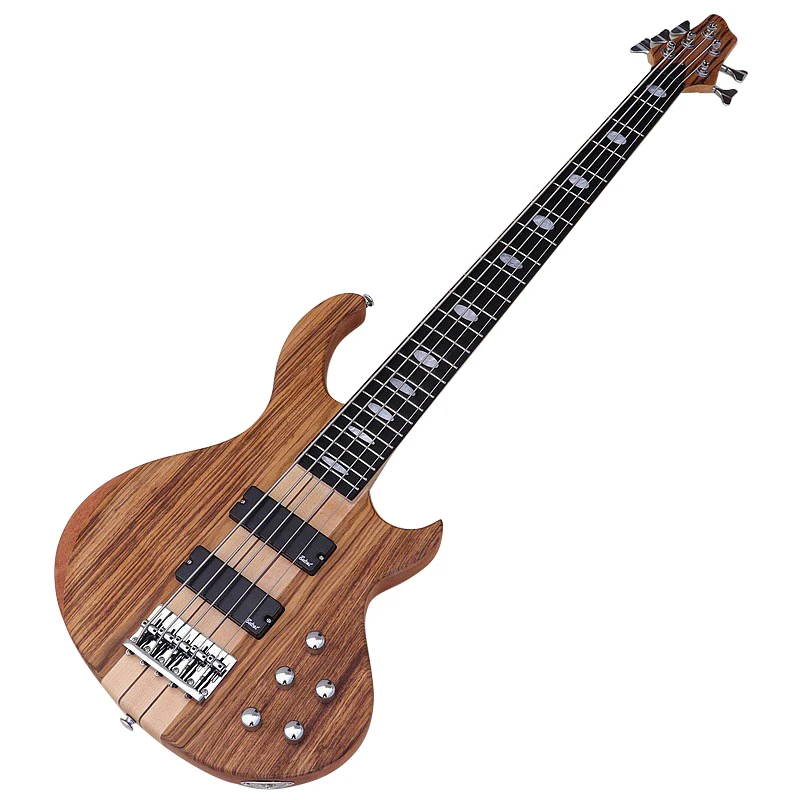 Electric Bass Guitar Active Bass Guitar 5 String Neck Through 4 String 43 Inch Electric Bass Guitar Solid Okoume Body Natural Color Zebrawood Top