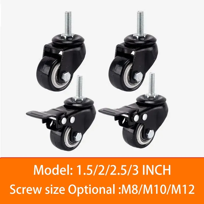 

1 Pc / 3 Inch Swivel Caster M12*30mm Screw/Double Bearing Swivel Brake Wheel/Silent Caster Wheel