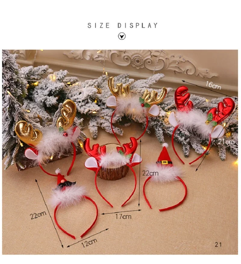 Hair headband fashion Christmas red bows elastic reindeer antler Santa for women girl Xmas party favor