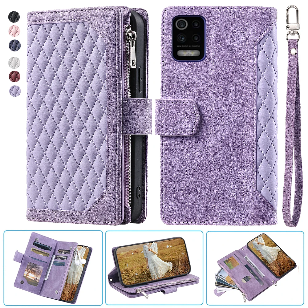 

For LG K52 Fashion Small Fragrance Zipper Wallet Leather Case Flip Cover Multi Card Slots Cover Folio with Wrist Strap