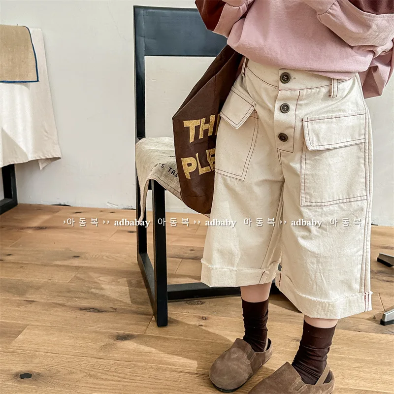 

2024 Spring Fashion Children Loose Pants Cotton Baby Boys Solid Casual Trousers Toddler Girls Clothing Kids 1 To 7 Years Clothes