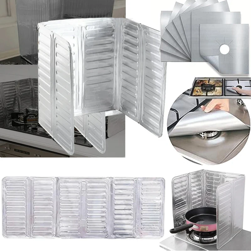 Foldable Aluminum Gas Stove Baffle Plate Frying Pan Oil Splash Protection Screen Stove Burner Covers-Gas Stove Protectors Foldable Aluminum Gas Stove Baffle Plate Frying Pan Oil Splash Protection Screen Stove Burner Covers-Gas Stove Protectors