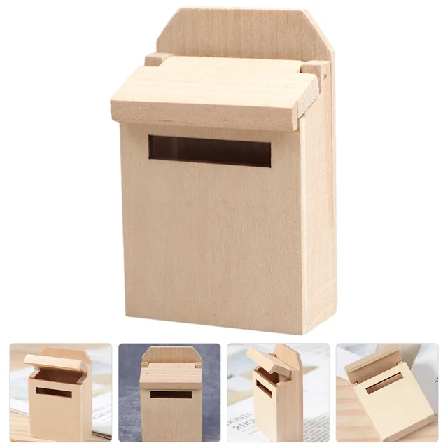 Miniatűr Üres Mail Box House Mini Miniature Wood Flip Postafiók Modell - Image 4