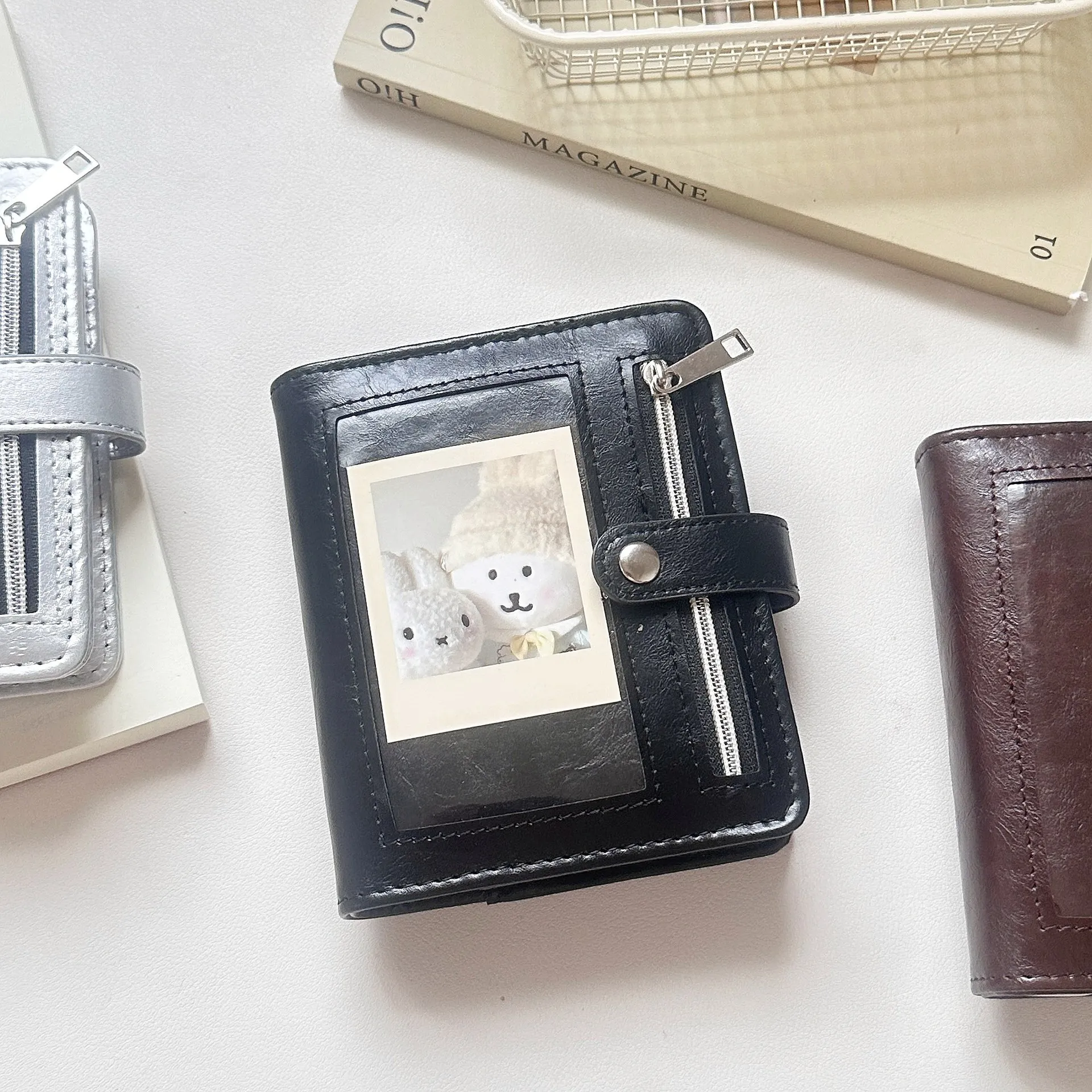 Elegant Black & Silver Retro Soft Zip Portable PU Notebook