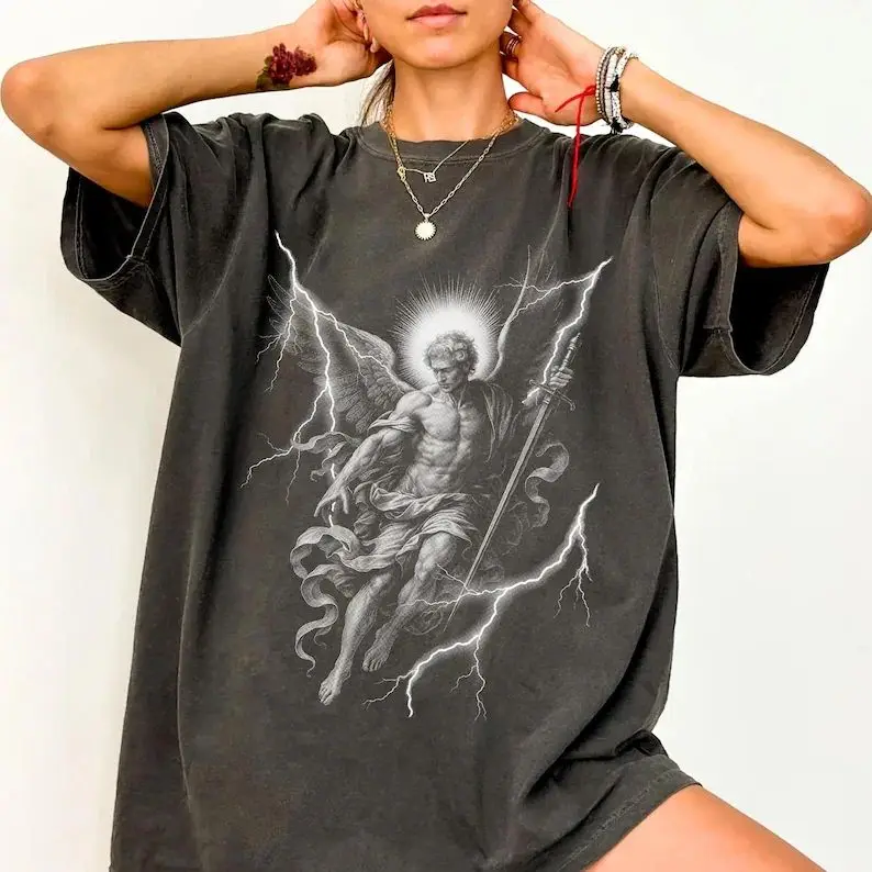 Gothic Harajuku Top Vintage Jungfrau Maria T-Shirt Hip Pop Rock Tops Übergroße Lässige Lose Kurzarm-Print-Streetwear Unisex – Detail 5