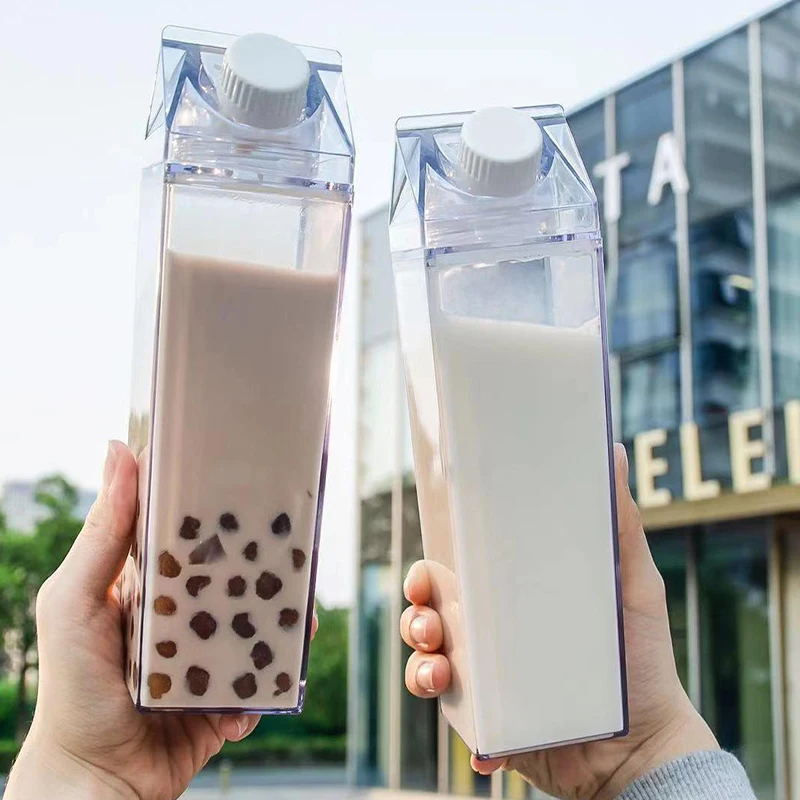 

500ml/1000ml Milk Carton Water Bottle Transparent Plastic Portable Clear Box Refrigerator Juice Tea Milk Bottles Drinking Cup