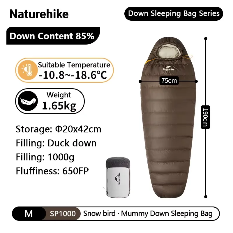 Naturehike Snowbird Duck Down Mummy Sleeping Bag 4 Seasons